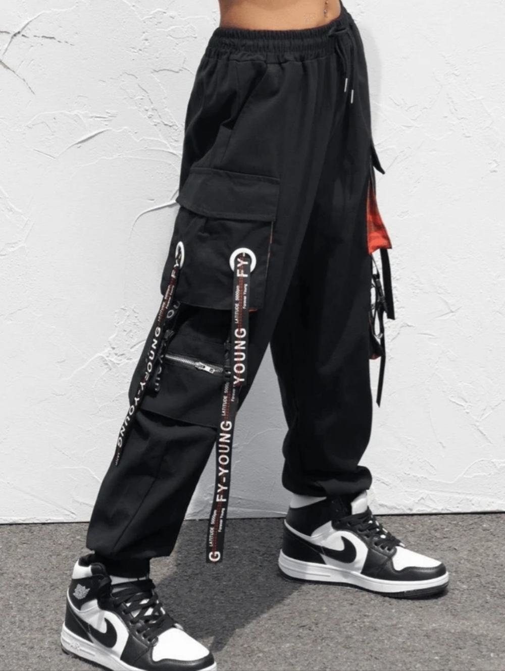 NWOT Letter Strap Detail Cargo Pants Unisex - Picture 2 of 7